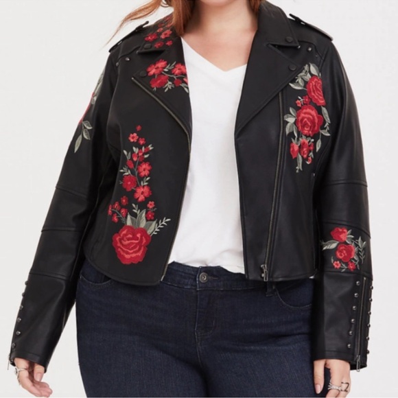 Torrid Floral Embroidered Faux Leather Jacket - Picture 1 of 7